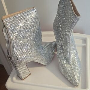 Steve Madden Silver Crystal Zip Ankle Booties